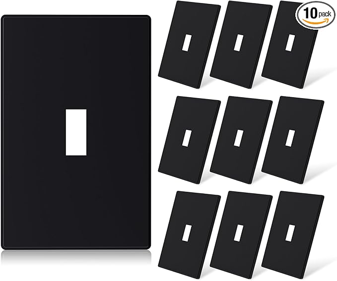 ELEGRP 1-Gang Screwless Toggle Wall Plates, Mid-Size Unbreakable Thermoplastic Faceplate Cover for Toggle Wall Switch & Dimmer Switch, UL Listed (10 Pack, Matte Black)