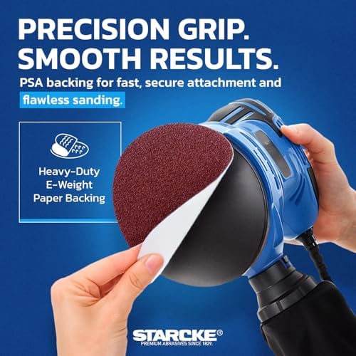 Starcke Sand Paper for Car, 50 Pack Premium 6 Inch Sanding Discs, 36 Grit Sanding Paper, Self Adhesive Orbital Sander Pads, PSA Aluminum Oxide Sandpaper Discs, Auto Sandpaper for Wood, Metal, Paint