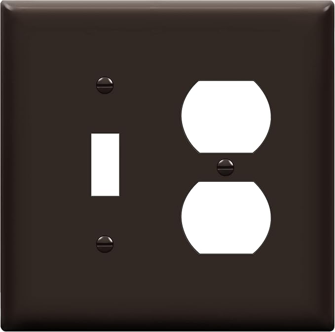 ENERLITES Combination Toggle Light Switch/Duplex Receptacle Outlet Wall Plate, Mid-Size 2-Gang 4.88" x 4.92", Polycarbonate Thermoplastic, 881121M-BR, Brown