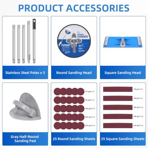 Drywall Pole Sander Kit with Corner Sander, 2 Sanding Heads & 50 Sandpaper