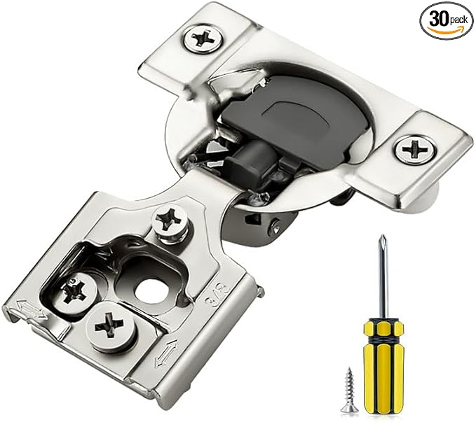 Ravinte 30 Pack 15 Pair 3/8 inch Overlay Soft Close Kitchen Cabinet Hinges Stainless Steel Adjustable Kitchen Hinges Satin Nickel Cabinet Hardware
