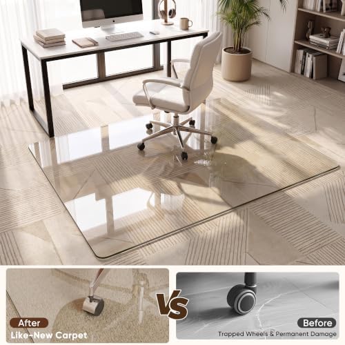Antok Tempered Glass Chair Mat, 48"x72" Office Chair Mat for Carpet & Hardwood Floors, Heavy Duty 1/5" Desk Chair Mat for Smooth Rolling at Home or Office