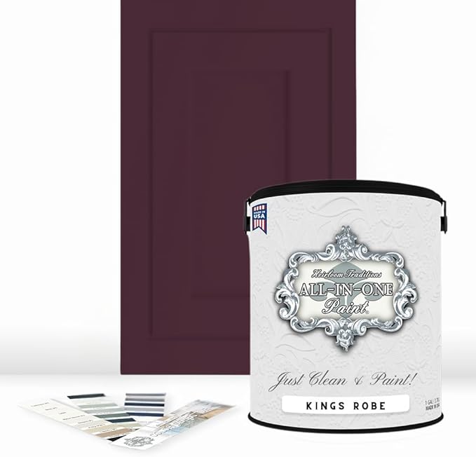 ALL-IN-ONE Paint by Heirloom Traditions, Kings Robe (Rich Purple), Gallon - Durable cabinet and furniture paint. Built in primer and top coat, no sanding needed. Includes our 30 featured color card.