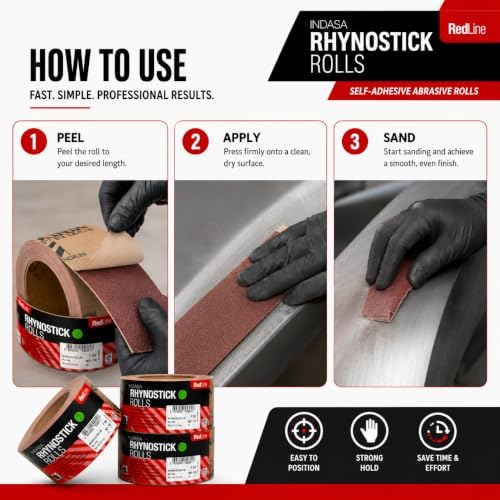 Indasa 2.75" PSA Sandpaper Roll - Rhynostick 100-Grit 27 Yard Long Continuous Roll, Self-Adhesive Stickyback Sand Paper for Woodworking, Automotive, Metal, Redline