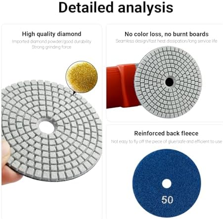 LOZLIN 4" Diamond Polishing Pads 16PCS 50-10000 Grit Hook & Loop for Stone