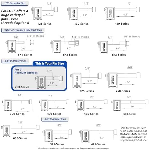 PACLOCK's 80-Series Locking Hitch Pin, UCS, 200" Pin for 2" Receivers, Keyed Alike U-Pick!, 304 Stainless Steel