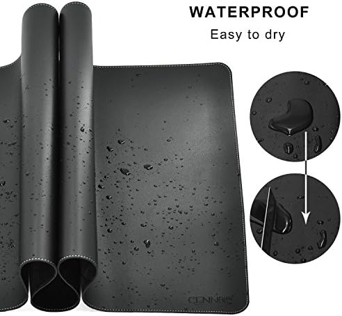 CENNBIE Leather Desk Mat Protector, 39.3" x 19.6" Large Mouse Pad(Black)