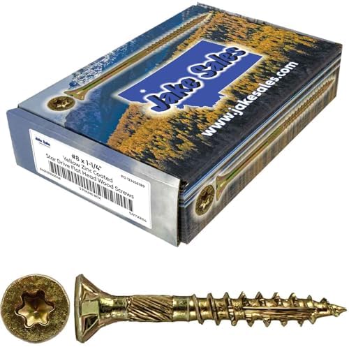 Jake Sales #8 x 1-1/4" Gold Star Wood Screw, T-20 Torx Drive, Flat Head – (5 Pound Box) ~1,155 Screw Count