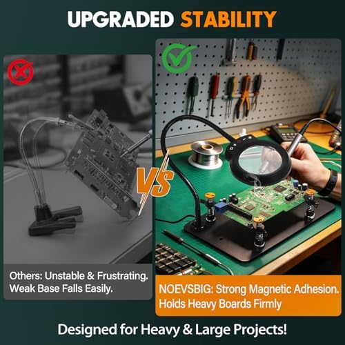 Magnetic Helping Hands Soldering Station Clamp Metal with 5X Magnifier Lamp (Black, Large)