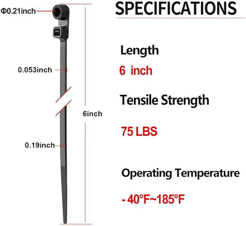 1000 PCS 6 inch Black Zip Ties with Screw Hole 70lbs Mountable head Cable Ties Straps Multipurpose Heavy Duty Nylon Cable Zip Ties with Screw Mounting Hole