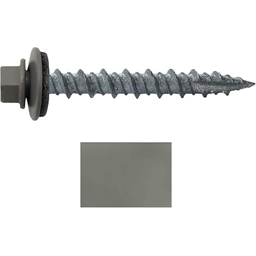 10 x 1-1/2" Pewter Gray Metal Roofing Screws - Hex Washer Head- Self-Starting/Tapping - EPDM Washer. 1 x 250 Count Bag - 250 Screws