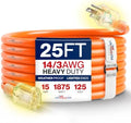 25ft Outdoor/Indoor Extension Cord 14/3 Gauge Heavy Duty 3 Prong SJTW (5-15P/5-15R), Waterproof, Flexible Cold-Resistant Long Power Cord,15A 125V 1875W, Orange by LifeSupplyUSA