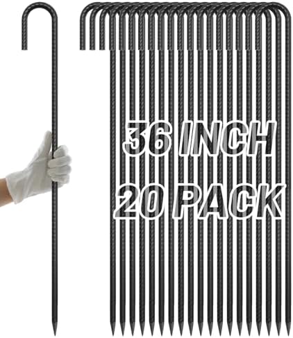AAGUT Rebar Stakes 36 Inch J Hook 1/2 Inch Garden Stakes Heavy Duty 10 Pack