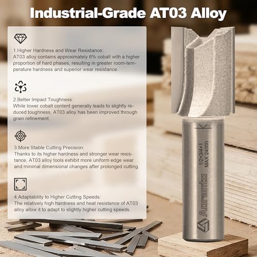 Straight Router Bits 1/2" Shank, 3/4" Cut Diameter, 1" Cut Length, Useful for Plunging Capabilities for Cutting Grooves, Dados, Mortising