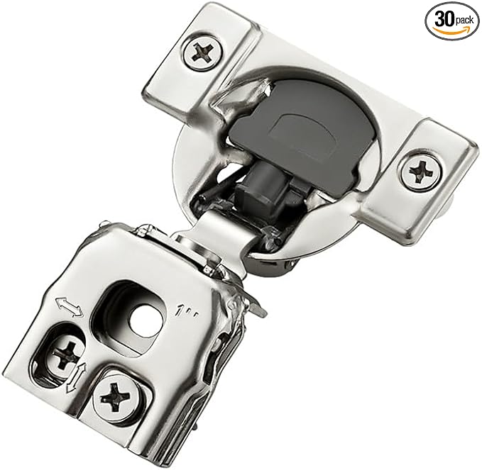 30 Pack 15 Pairs 1 Inch Overlay Soft Close Hinges for Kitchen Cabinet - Satin Nickel Hidden Concealed Hinge - Stainless Steel Self Closing