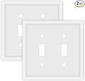 Double Toggle Light Switch Cover Plate White Classic Decorative Light Switch Plates Cover 2 Gang Wall Plate Switch Cover, 2 Pack