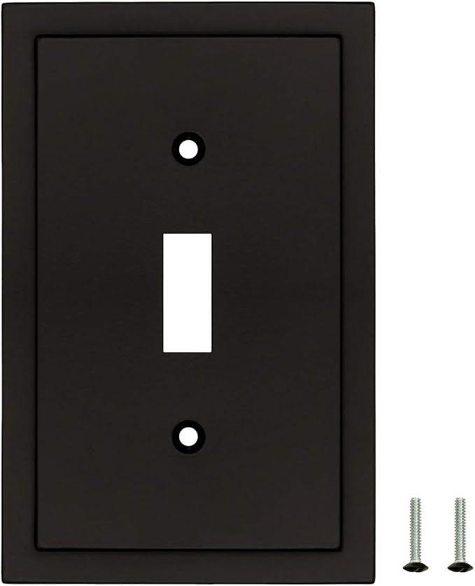 Henne Bery Modern Edge Decorative Wall Plate Switch Plate Outlet Cover, Durable Solid Zinc Alloy (Single Toggle 2PK, Matte Black)