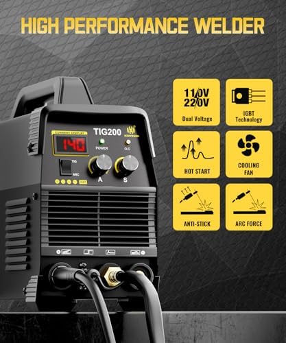 H HZXVOGEN 200A TIG Welder, HF TIG/Stick 2 in 1 Welder Machine with Post Gas, 110V 220V Dual Voltage IGBT Inverter TIG Welding Machine(TIG200)