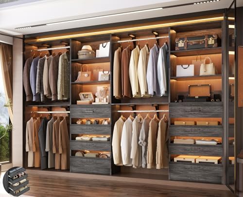 Aheaplus Closet System, Wood Closet Organizer System with 8 Drawers &4 Rods