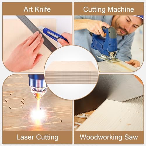 60 Pack Basswood Sheets for Crafts,12"x12"x1/8" 3mm Thick Plywood Sheets with Smooth Surfaces-Unfinished Squares Wood Boards for Laser Cutting, Wood Burning, Architectural Models, Staining