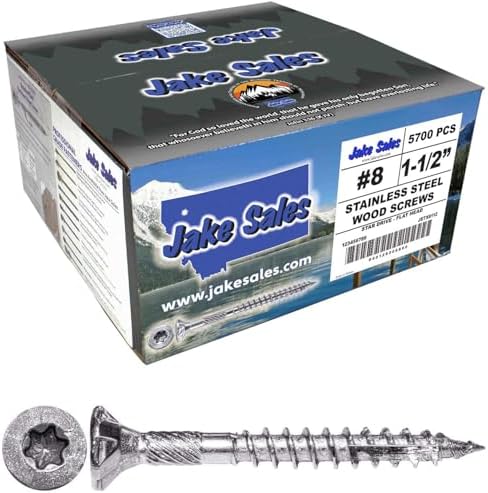 Jake Sales #8 x 1-1/2" Silver Star Stainless Steel Wood Screw Torx/Star Drive Head - Grade 305 Stainless Steel Torx/Star Drive Wood Screws - (Full Box - 5,700 Approx. Screw Count)