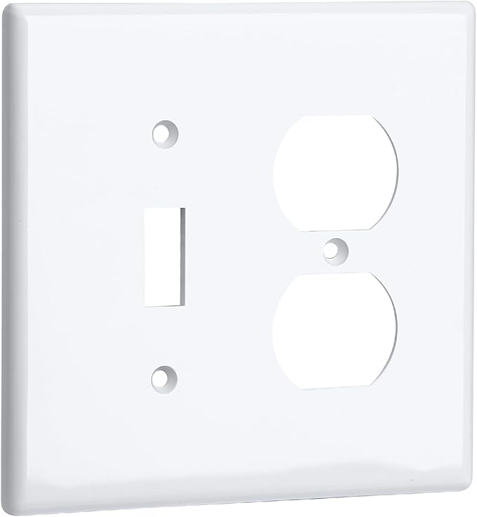 Bates- 2-Gang Combination Wall Plate, 4.88"x 4.92"/Mid-Size, White, Toggle Light Switch/Duplex Receptacle Outlet, 2 Gang Wall Plate for Electrical Outlets, Double Outlet Cover Plate