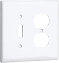 Bates- 2-Gang Combination Wall Plate, 4.88"x 4.92"/Mid-Size, White, Toggle Light Switch/Duplex Receptacle Outlet, 2 Gang Wall Plate for Electrical Outlets, Double Outlet Cover Plate