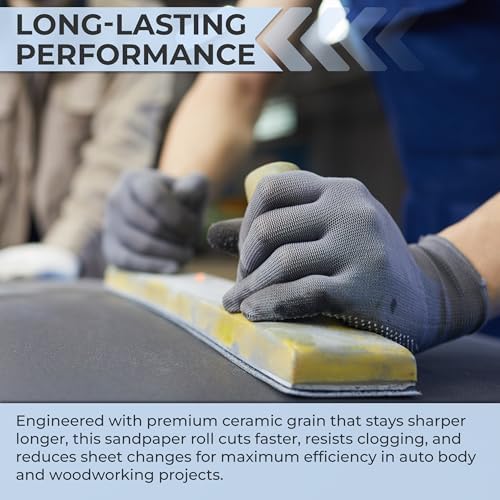 Sunmight Ceramic Film Sandpaper Roll 2.75" x 13.12yd 80G — Hook & Loop Sand Paper Sheets for Auto Body, Car Sanding, Wood, Metal, Longboard Block Tools | Wet Dry Automotive Shop Supplies, Wet Dry Use