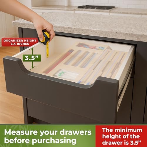 Kitchen Drawer Organizer, 9" 1 Sandwich Storage Bag Organizer & Foil Wrap