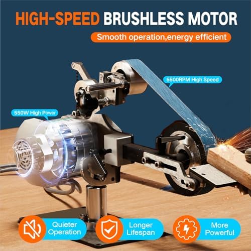 Belt Grinder Sander, 30 x 1-Inch Variable Speed Belt Polisher with VFD, 110V 550W Electric Grinding Machine with 2 Grinding Moulds & 3 PCS Sanding Belts for Metalworking, Knife Making