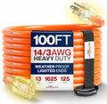 100ft Outdoor/Indoor Extension Cord 14/3 Gauge Heavy Duty 3 Prong SJTW, Waterproof, Flexible Cold-Resistant Long Power Cord,13A 125V 1625W, Orange by LifeSupplyUSA