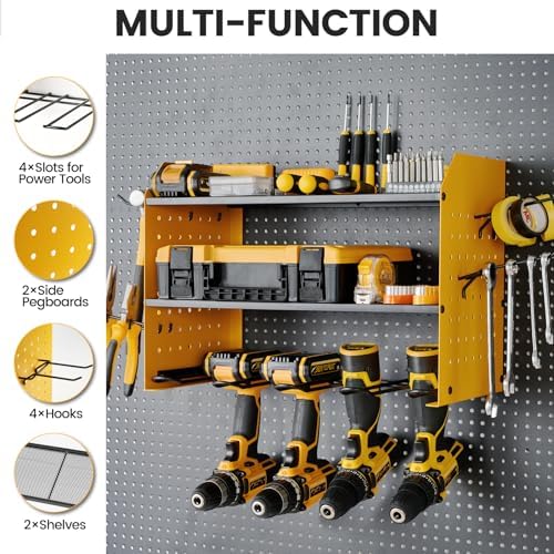 TRZZ Power Tool Organizer Wall Mount, 3-Layer Drill Rack, Yellow