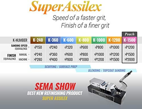 Super Assilex Flexible 3 inch Sanding Discs, PEACH K-1500, Hook & Loop, 730-2505, 50 Discs + Interface Pad