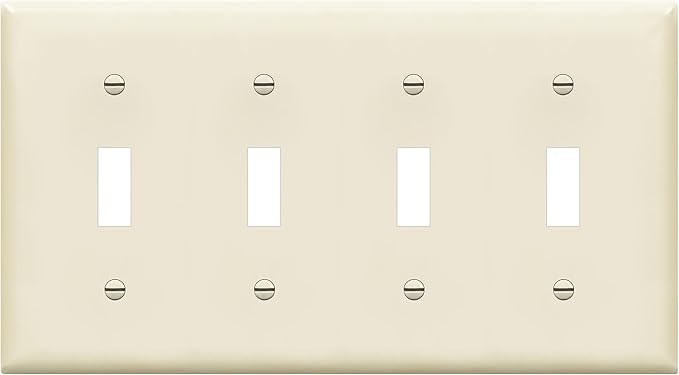 ENERLITES Quad Toggle Light Switch Wall Plate, Standard Size 4-Gang 4.50" x 8.19", Unbreakable Polycarbonate Thermoplastic, 8814-LA, Light Almond