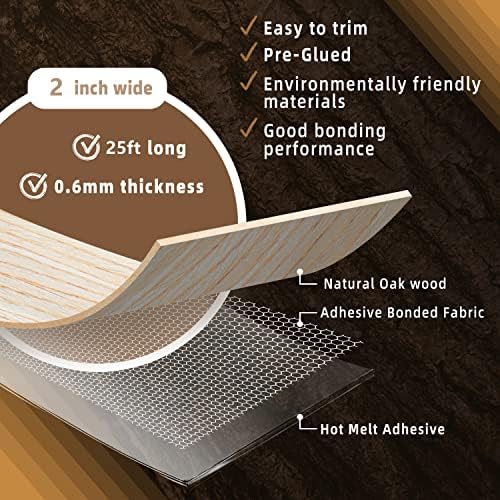 GSCIT Club Oak Edge Banding, 2 inch x 25ft roll of Veneer Edge Banding -Pre-glued Flexible, Real Wood Tape Banding for Cabinet Repair Furniture Restoration