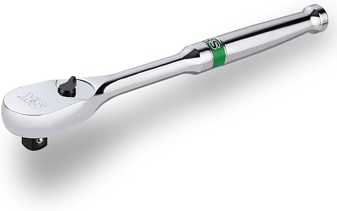 SK 1/4" Drive Ratchet Handle, Pear Head, 90-Tooth Ratchet, Alloy Steel | Reversible Switch for One-Handed Operation, Heat Treated SuperKrome Finish,Enclosed Head with Contoured Handle