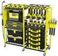 Heavy-Duty Power Tools Organizer Cart with Charging Power Strip, 6-Tier Rolling Utility Cart with 8 Hooks and 6 Load-Bearing Wheels, Garage Tool Storage Rack for Workshop for Men