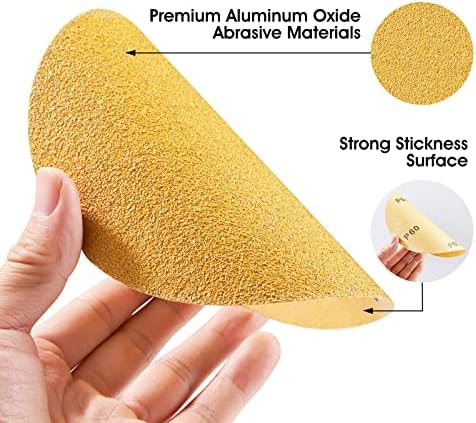 S SATC 100 PCS PSA Sanding Discs, 60 Grit Sandpaper Roll 6 Inch Adhesive Backed Sandpaper Sander Attachment for Drill Aluminum Oxide Round Automotive Sandpaper with Sticky Back