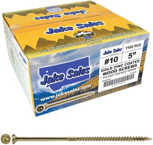 Jake Sales #10 X 5 Gold Star Wood Screw Torx/Star Drive Flat Head (Full Box - 1,100 Screw Count) - Multipurpose Torx/Star Drive Wood Screws