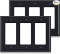 ELEGRP 3-Gang Decorative Wall Plates, Standard Size 4.53" H x 6.39" L Unbreakable Thermoplastic Faceplate Cover for Decorator Receptacle Outlet Switch, UL Listed (2 Pack, Glossy Black)