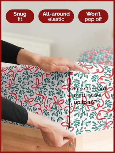 Christmas Sheet Set, Holiday Ribbon, Holiday Xmas Bedding Set - King Size