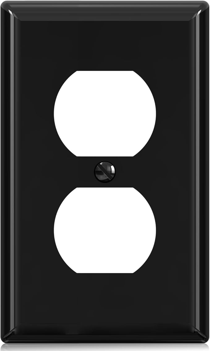 ELEGRP Duplex Receptacle Outlet Covers, 1-Gang Standard Size Wall Plates, Unbreakable Polycarbonate Dual Outlet Faceplates Covers, UL Listed, Color-matched Screws Included (1 Pack, Glossy Black)