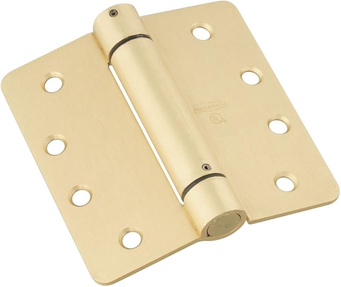 National Hardware N185-207 Spring Loaded Door Hinge 4 in Brass Self Closing Interior Door Hinges with Adjustable Tension Speed Cold-Rolled Steel Butt Hinge Construction