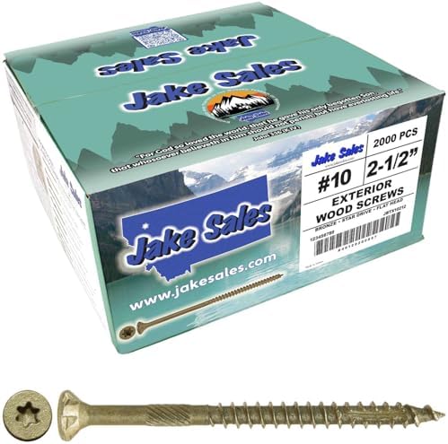 Jake Sales #10 x 2-1/2" Bronze Coated Multipurpose Wood Screw Torx/Star Drive Flat Head (Full Box - 2,000 Screw Count) Exterior Coated - ACQ Compatible Wood Screws
