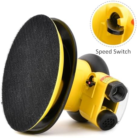 Professional Air Random Orbital Palm Sander, Dual Action Pneumatic Sander, Low Vibration, Heavy Duty … (5-inch Yellow)