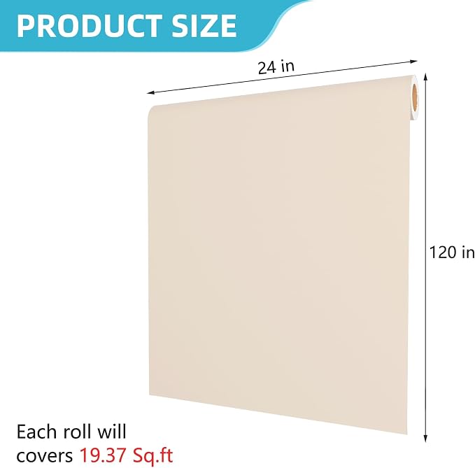 24x120 Inch Brown Beige Wallpaper Stick and Peel Solid Color Wallpaper for Bedroom Removable Brown Beige Contact Paper for Cabinets Waterproof Cabinet Contact Paper Self Adhesive