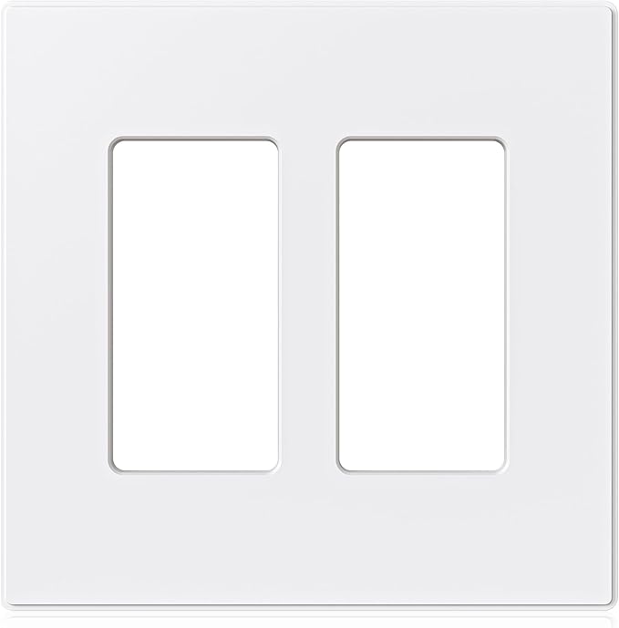 ELEGRP 2-Gang Screwless Decorative Wall Plates, Mid-Size 4.88" height x 4.94" length Unbreakable Thermoplastic Faceplate Cover for Decorator Receptacle Outlet & Switch, UL Listed (1 Pack, Matte White)