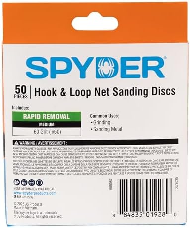 Spyder 50-Pack 60 Grit Sanding Discs, Ceramic Net, 5-Inch Hook and Loop, for Random Orbital Sander (500067)