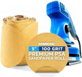 5 inch Sanding Discs 100 Grit Sandpaper Discs PSA Adhesive Sandpaper Roll No Hole - Disc Gold Round Sanding Paper, Durable Sand Paper for Wood, Auto Body, Metal, Marine Paint for Smooth Surfaces