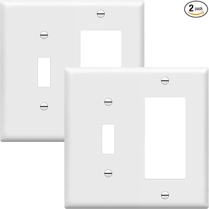 ENERLITES Combination Toggle Light Switch/Decorator Light Switch Plate, Double Switch Wall Plate, Standard Size 2-Gang 4.50" x 4.57", Polycarbonate Thermoplastic, 881131-W-2PCS, White (Pack of 2)